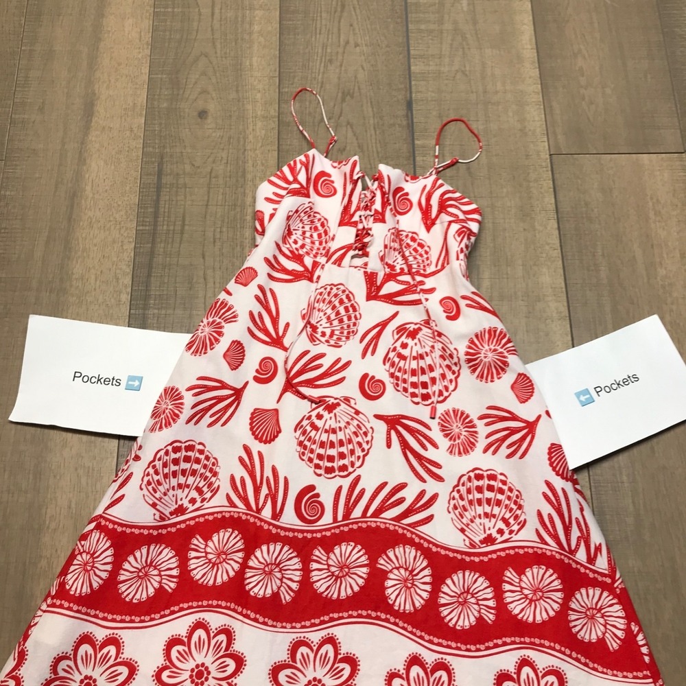 Calypso St. Barth Maxi Dress Womens Sz XS Red Shell Coral Linen Blend Beach Sea - Picture 6 of 12